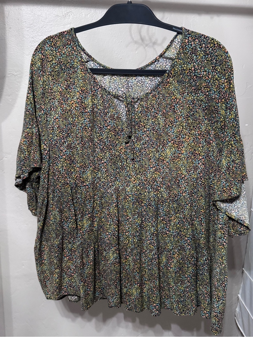 Chicsoul Relaxed Floral Print Peplum Tunic Black Green Multi Size L